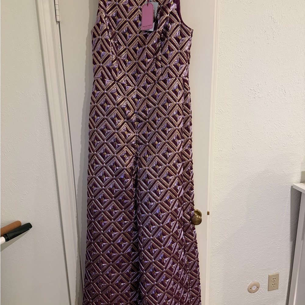 Nat Note x ANTONIO MELANI Plum Metallic Geometric Sleeveless Jumpsuit